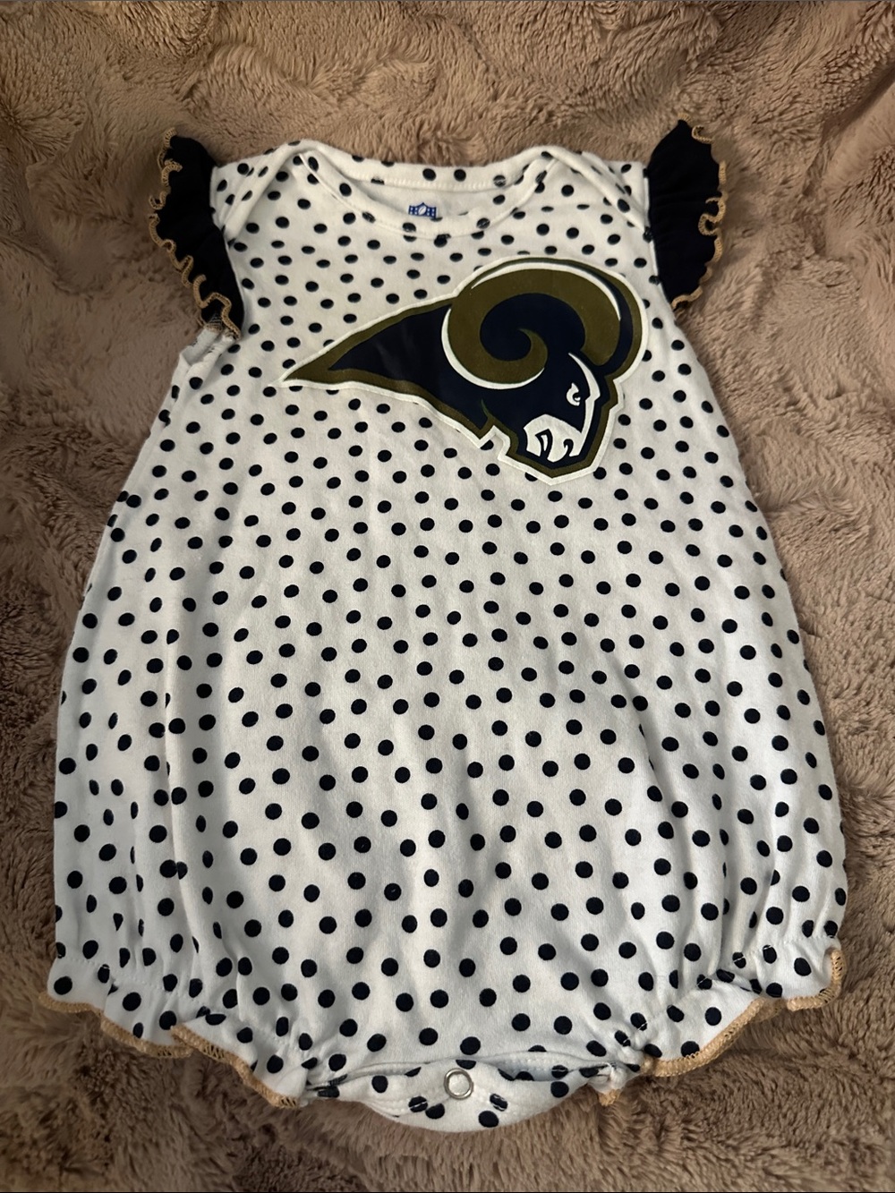 NFL Apparel Los Angeles Rams Polka Dot Baby Romper w/ Ruffle Sleeves & Legs